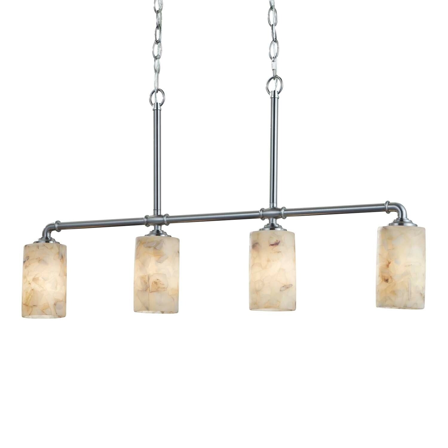 Justice Design Group Alabaster Rocks! Bronx 4-light Brushed Nickel Chandelier, Shaved Alabaster Rocks Shade - Chandeliers For Bedrooms by Overstock.com