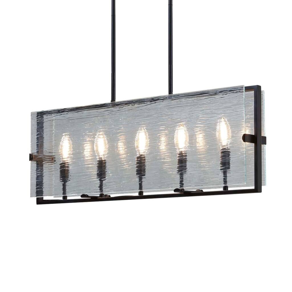 Justice Design Fusion Optic 5-light Matte Black Chandelier, Rain Shade