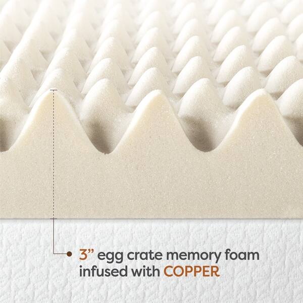 3 Inch Egg Crate Memory Foam Bed Topper with Copper Infused 