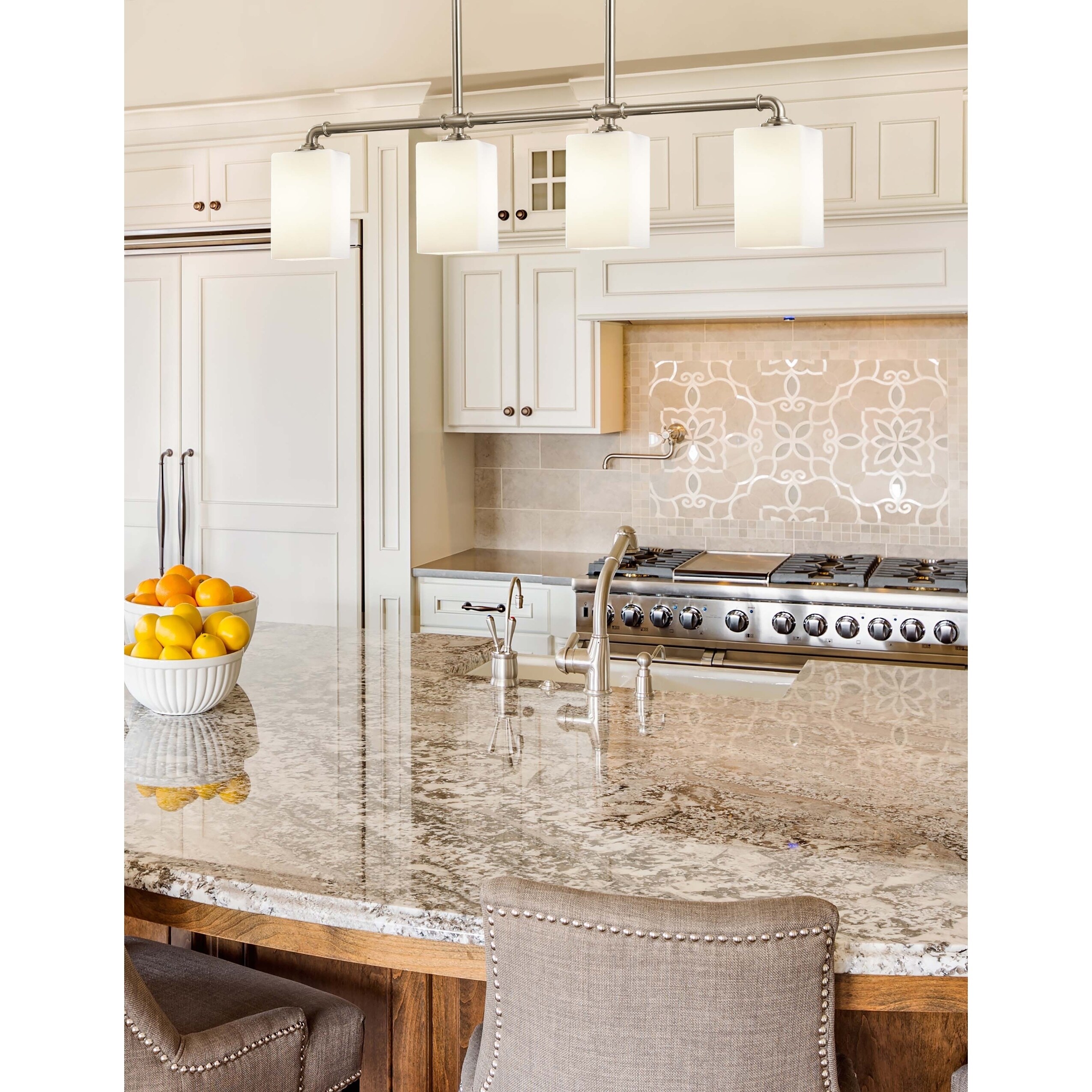 Justice Design Group Fusion Bronx 4-light Brushed Nickel Chandelier, Opal Shade - Chandeliers For Bedrooms by Overstock.com