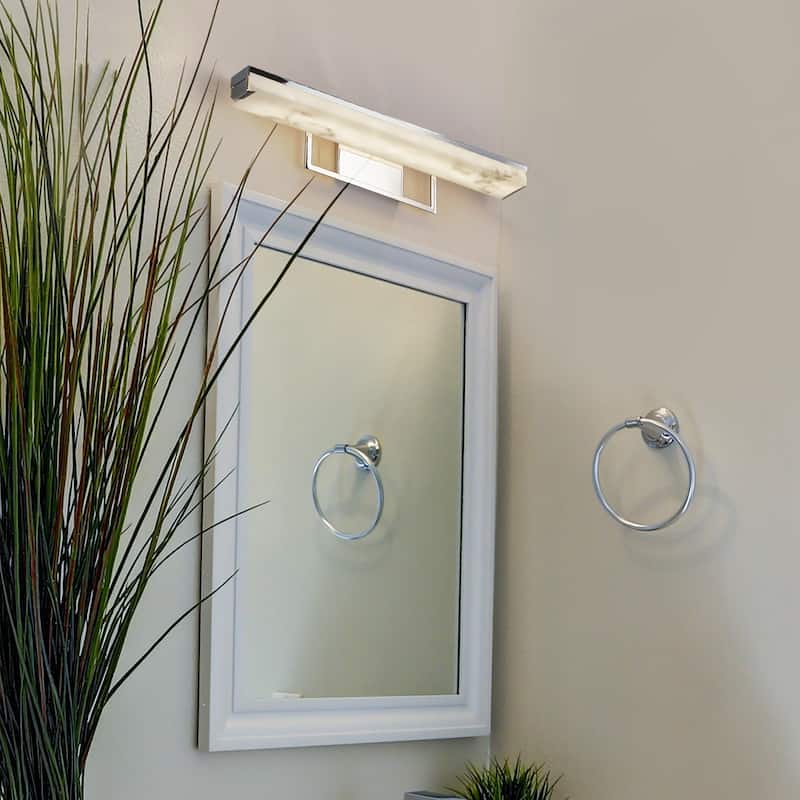 LumenAria Elevate 20-inch Polished Chrome LED Linear Bath Light, Faux Alabaster Shade