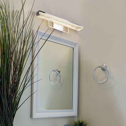 LumenAria Elevate 20-inch Polished Chrome LED Linear Bath Light, Faux Alabaster Shade