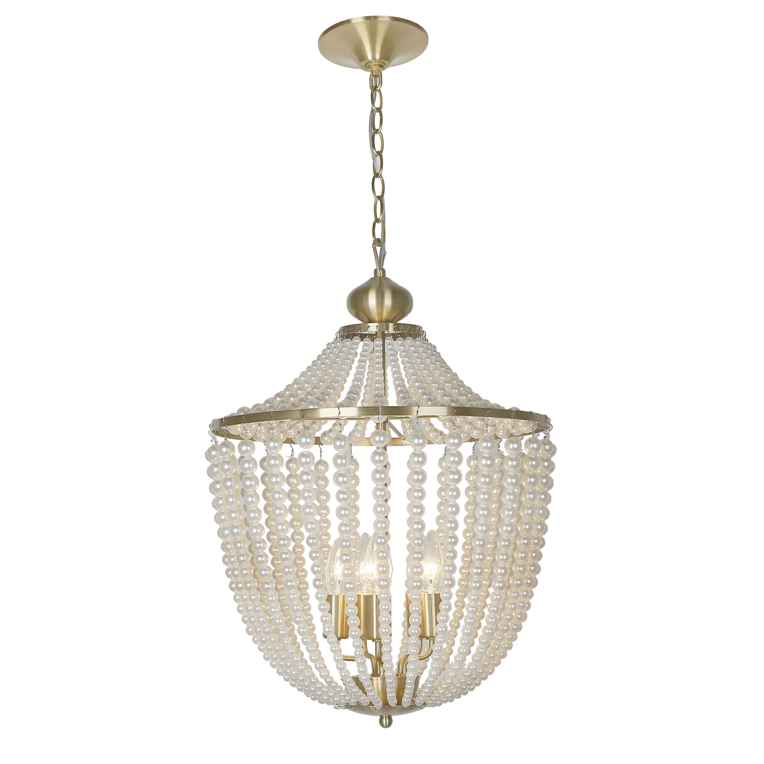 5LT Incandescent Chandelier Aged Brass w/ Pearls - Chandeliers For Bedrooms by Overstock.com