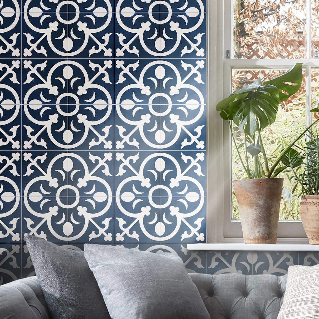 Handmade Nador in Navy Blue, White Tile, Pack of 12 (Morocco)