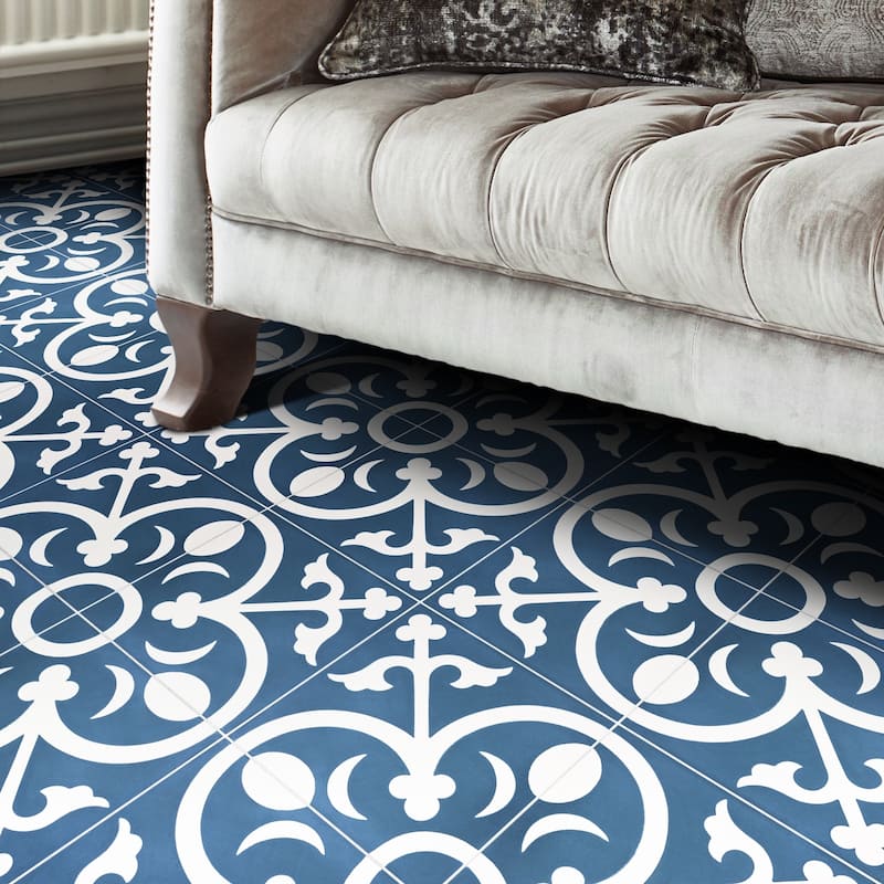 Handmade Nador in Navy Blue, White Tile, Pack of 12 (Morocco)