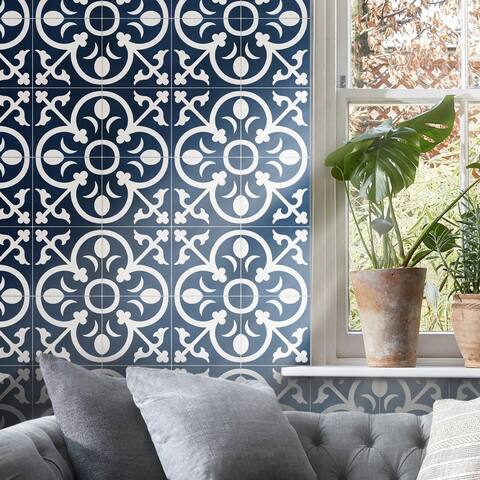 Handmade Nador in Navy Blue, White Tile, Pack of 12 (Morocco)