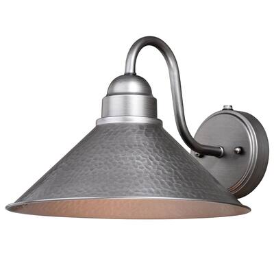 Outland 1 Light Dusk to Dawn Pewter Farmhouse Barn Dome Outdoor Wall Lantern - 12-in W x 9-in H x 14-in D
