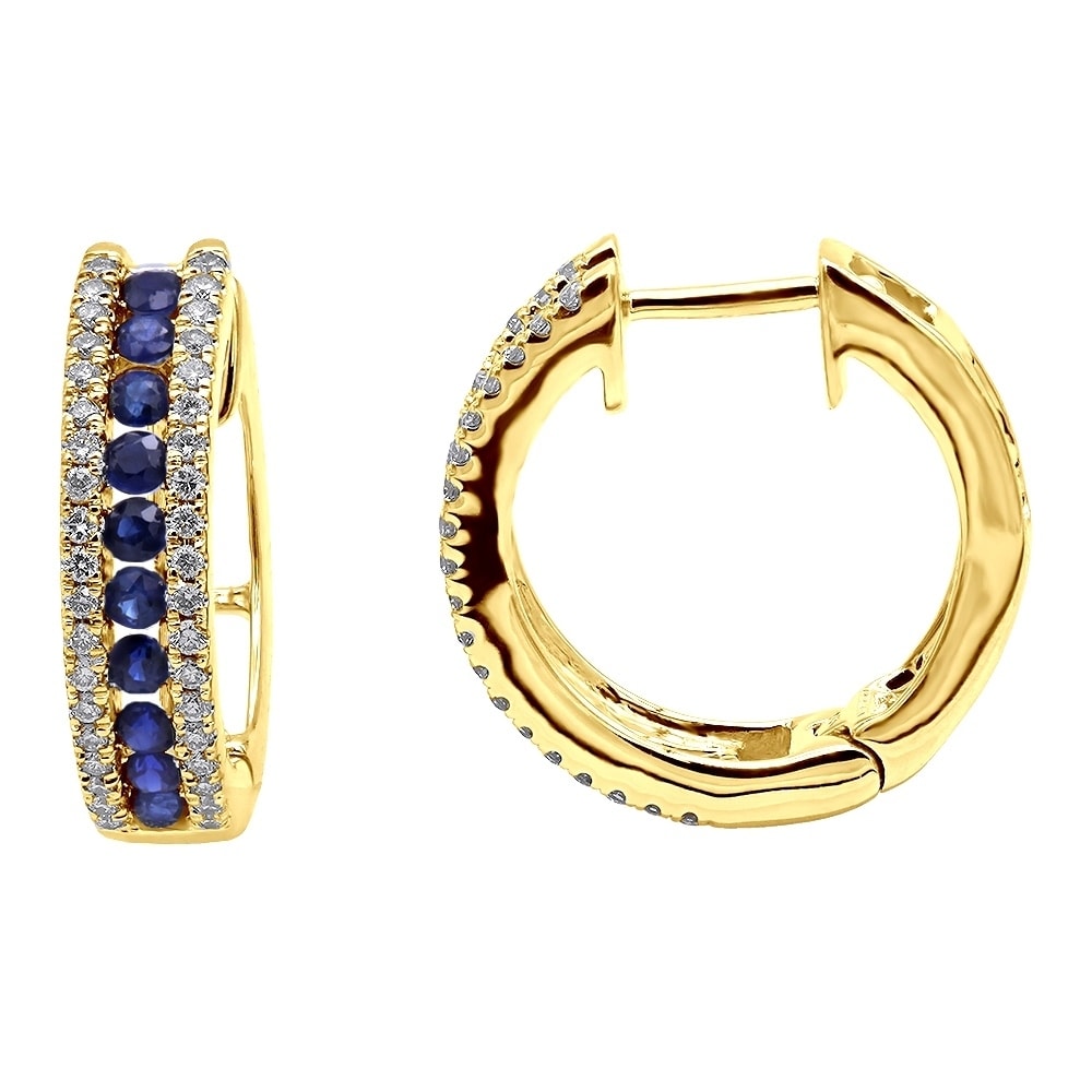 Las 14k Gold Huggie Earrings Natural Blue Shire And Diamonds 0 8ctw By Luxurman Las 14k Gold Huggie Earrings Natural Blue Shire And Diamonds 0 8ctw By Luxurman
