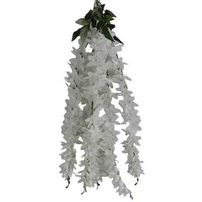 Artificial 5 stem wisteria long hanging bush Flowers. - WHITE