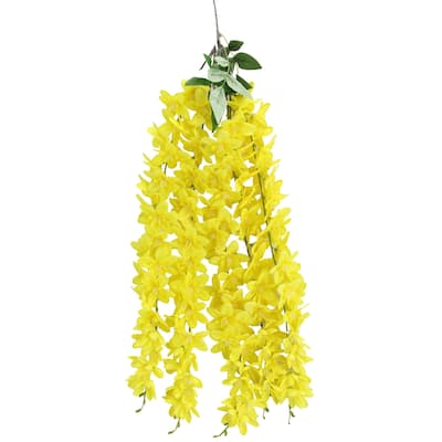 Artificial 5 stem wisteria long hanging bush Flowers. - YELLOW