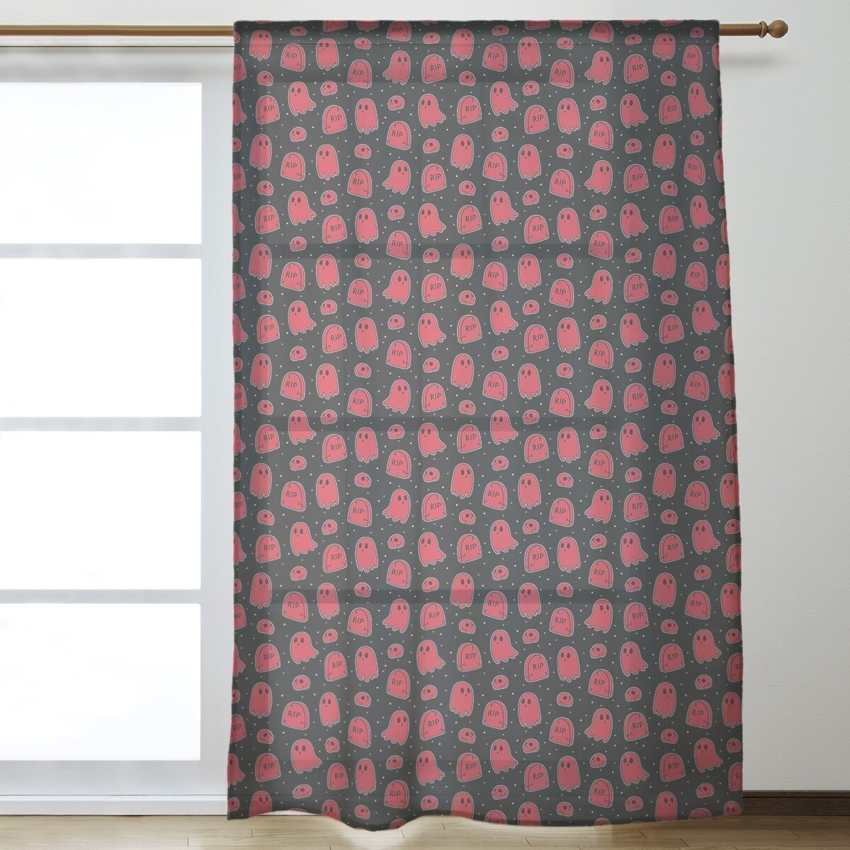 Shop Black Background Ghosts Pattern Sheer Curtains 53 X 84 On