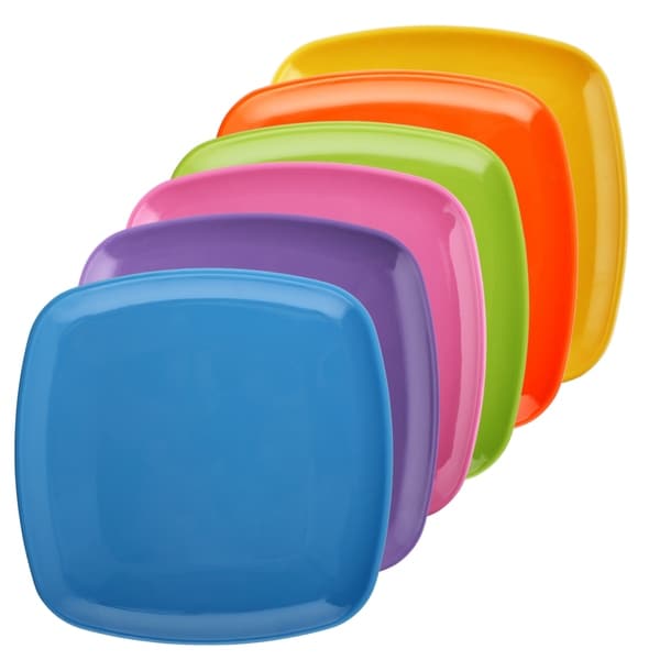 Melange 6-Piece 100% Melamine Square Salad Plate Set (Squares Solid )|Shatter-Proof and Chip-Resistant|Multicolor