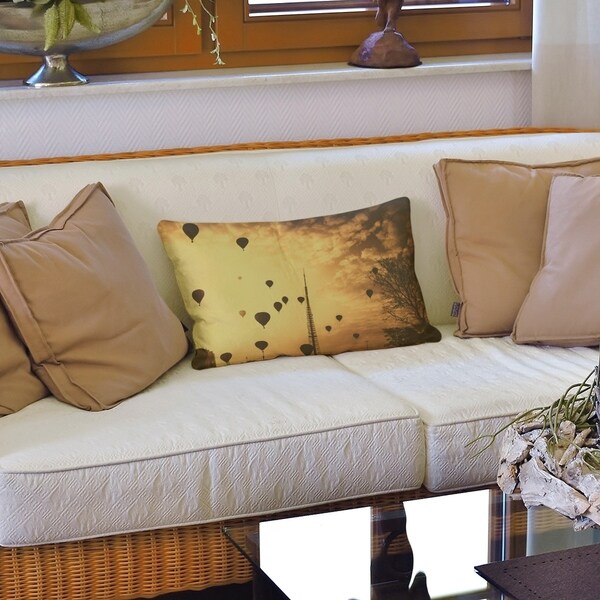 Sepia Hot Air Balloons Lumbar Pillow