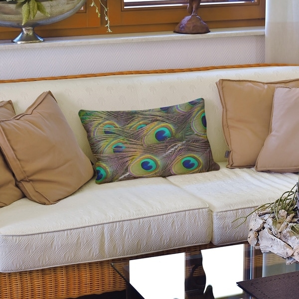 Peacock Feathers Lumbar Pillow