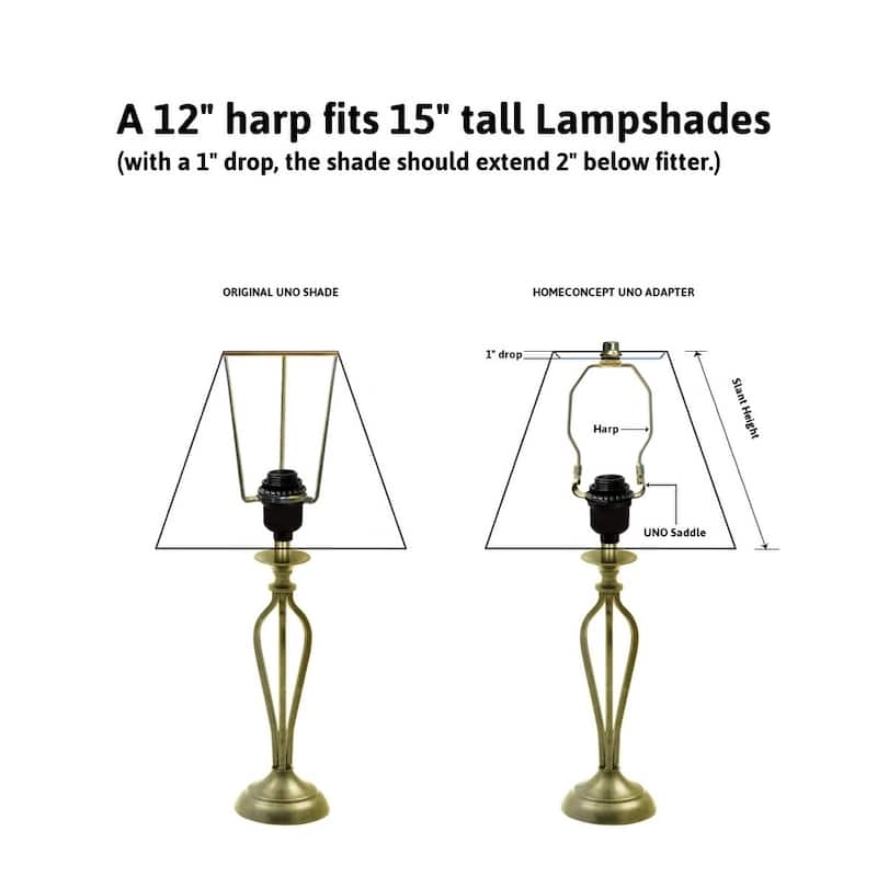 Slip Uno Adapter Converts your 15" high Lampshade to fit on Slip Uno Lamp Base (1 7/16" opening) - 12"h