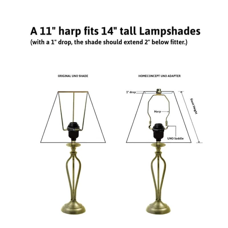 Slip Uno Adapter Converts your 14" high Lampshade to fit on Slip Uno Lamp Base (1 7/16" opening) - 11"h