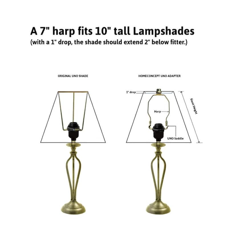 Slip Uno Adapter Converts your 10" high Lampshade to fit on Slip Uno Lamp Base (1 7/16" opening) - 7"h