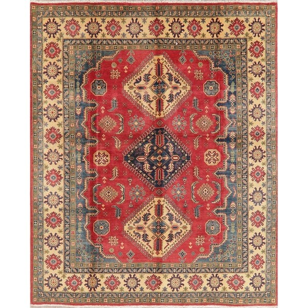 Kazak Diamond Oriental Hand Knotted Wool Pakistani Area Rug - 9'8" x 8'1"