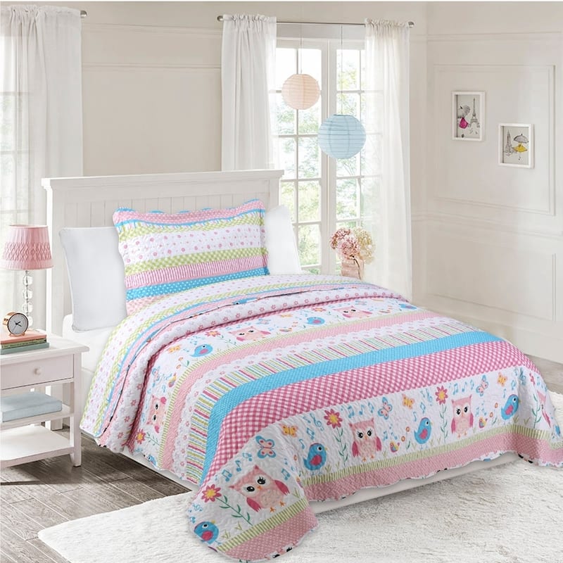 Porch & Den Dutton Bird and Stripe Kids Quilt Set - Twin