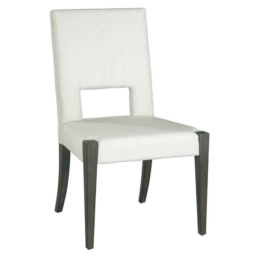 White Linen Upholstery and Wood Side Dining Chair