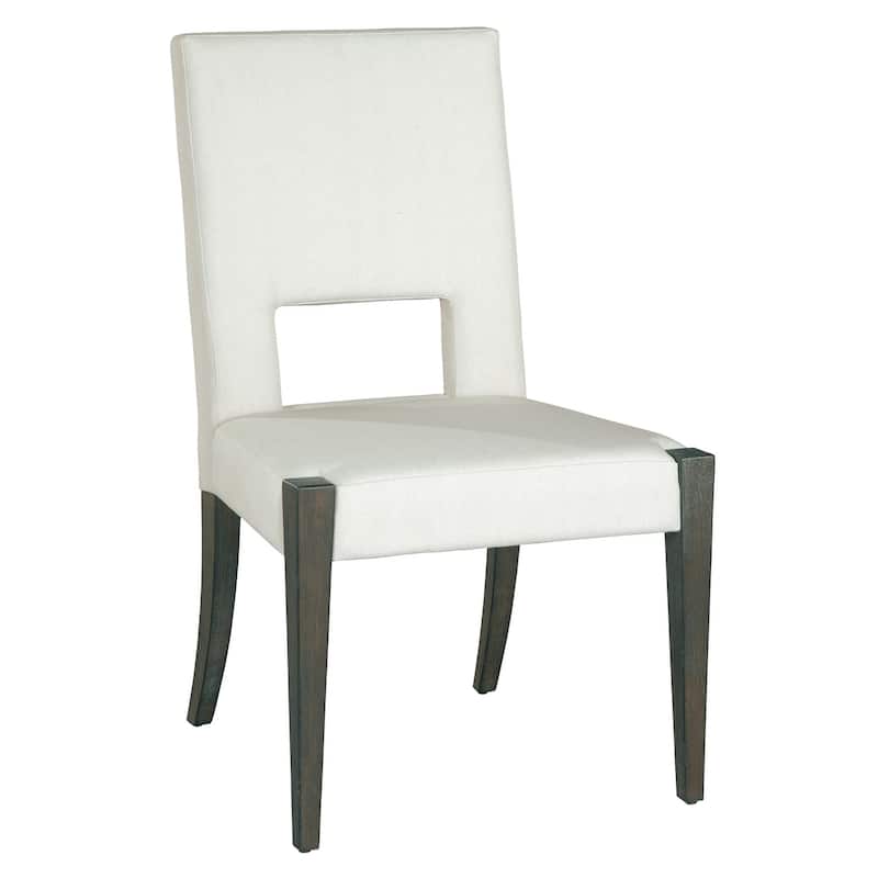 White Linen Upholstery and Wood Side Dining Chair