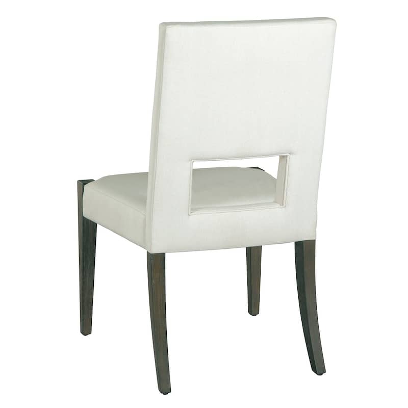 White Linen Upholstery and Wood Side Dining Chair