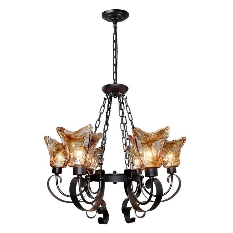Copper Grove Perigueux 6-light Black Chandelier with Amber Glass Shades - N/A - Chandeliers For Bedrooms by Overstock.com