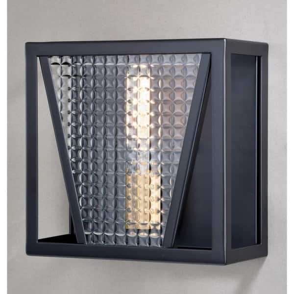 slide 1 of 4, Oslo 1 Light Black Gold Geometric Flush Wall Sconce Clear Glass - 9.25-in W x 9-in H x 4.5-in D