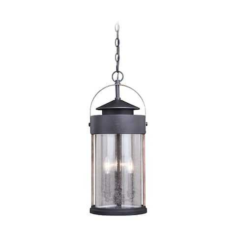 Cumberland 3 Light Rustic Wood Outdoor Cylinder Lantern Pendant Clear Glass - 10-in W x 23.75-in H x 10-in D