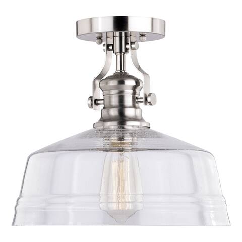 Beloit 12-in W Satin Nickel Farmhouse Semi Flush Mount Ceiling Light Clear Glass - 12-in W x 11-in H x 12-in D