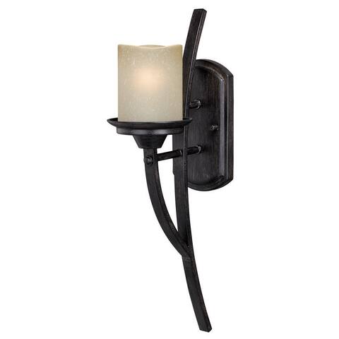Halifax 1 Light Bronze Rustic Armed Wall Sconce Cream Glass - 5-in W x 20-in H x 7.75-in D