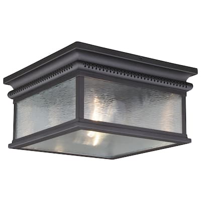 Cambridge Bronze Square Outdoor Flush Mount Ceiling Light Clear Glass - 12-in W x 6.5-in H x 12-in D