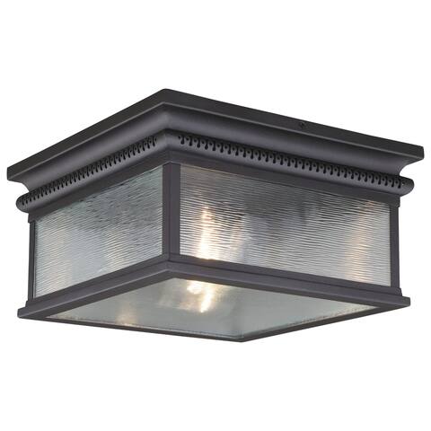Cambridge Bronze Square Outdoor Flush Mount Ceiling Light Clear Glass - 12-in W x 6.5-in H x 12-in D
