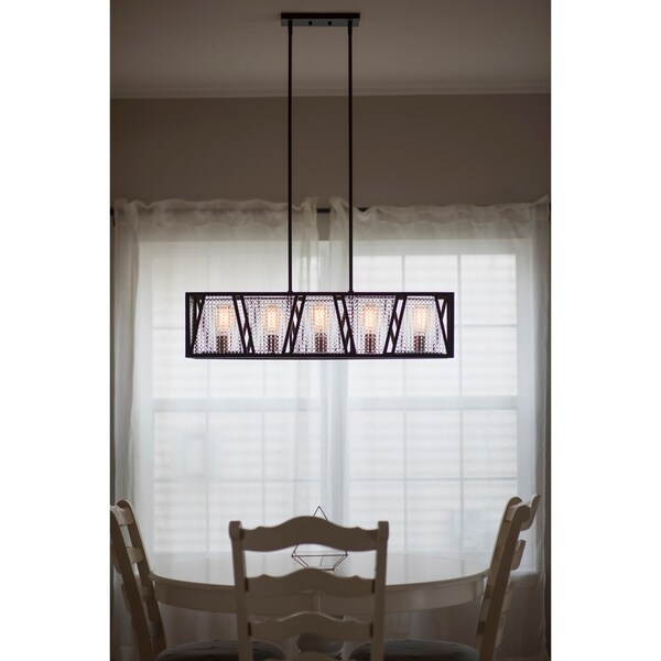 Oslo 5L Black Urban Loft Linear Chandelier Island Pendant Light Fixture - 36.75-in W x 15.25-in H x 9.25-in D
