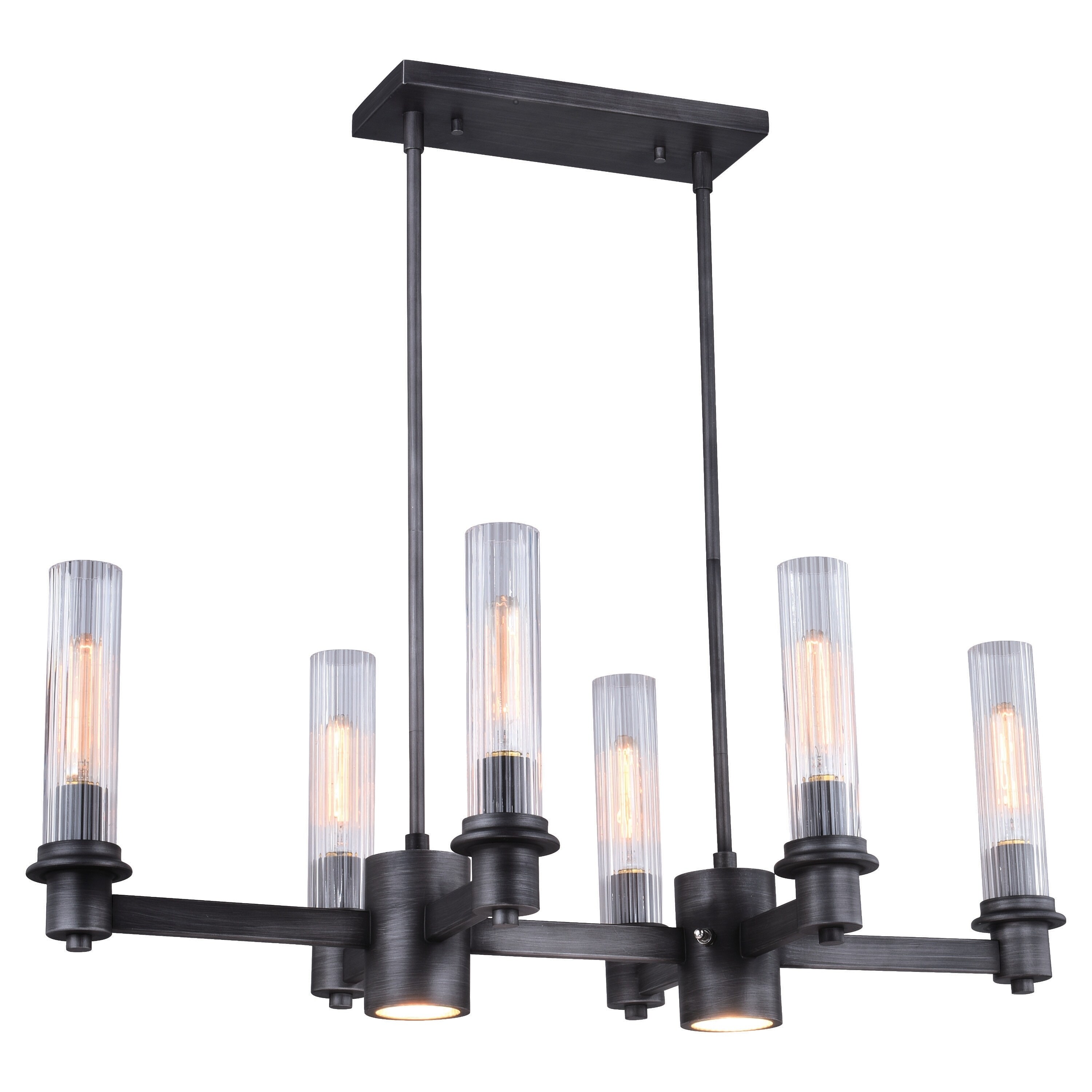 Astor 8L LED Black Linear Chandelier Island Pendant Light Fixture with Down Light and Switch - 32-in W x 16.5-in H x 16.5-in D - Chandeliers For Bedrooms by Overstock.com