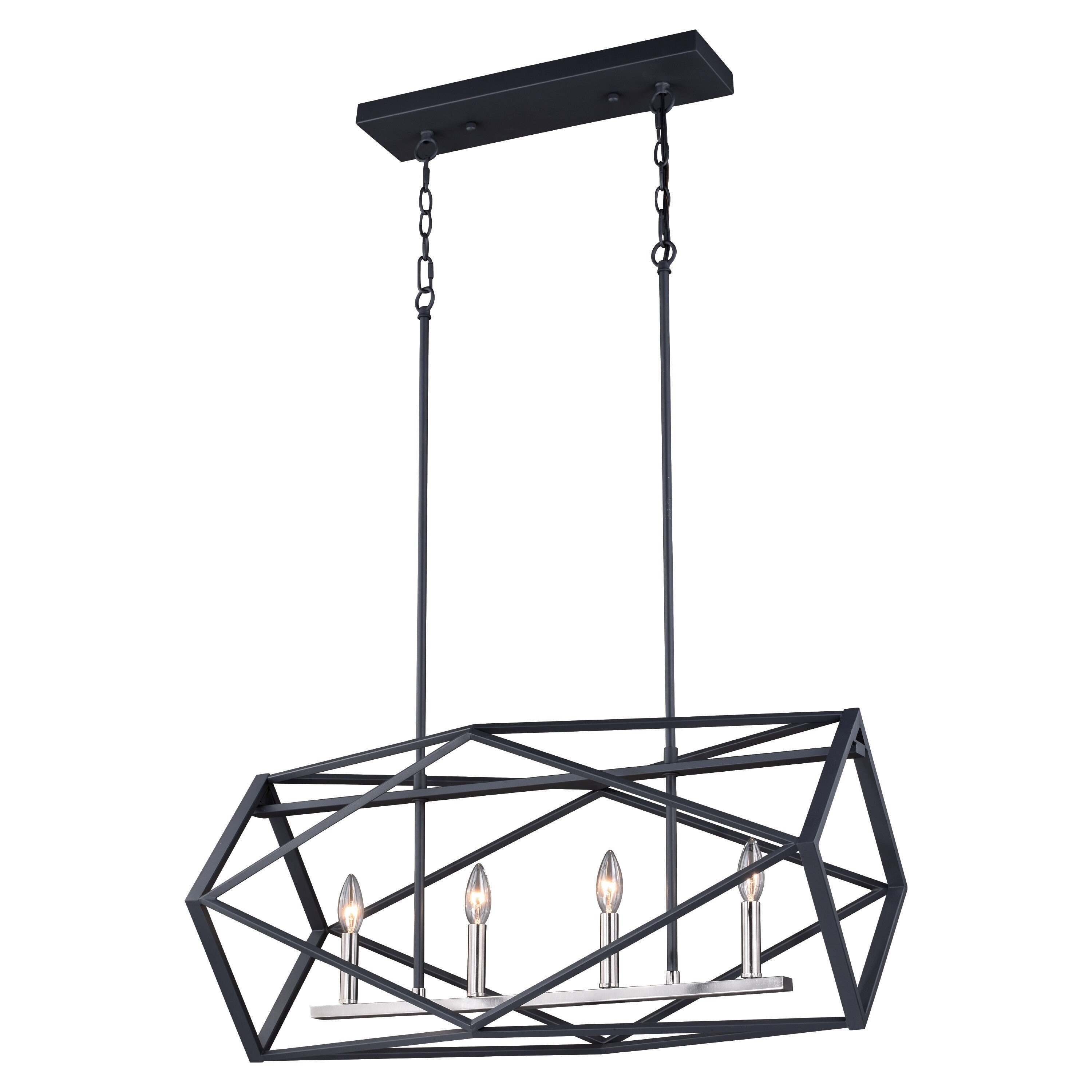 Hailey 4L Black Nickel Industrial Cage Linear Chandelier Island Pendant Light Fixture - 32-in W x 17-in H x 14-in D - Chandeliers For Bedrooms by Overstock.com