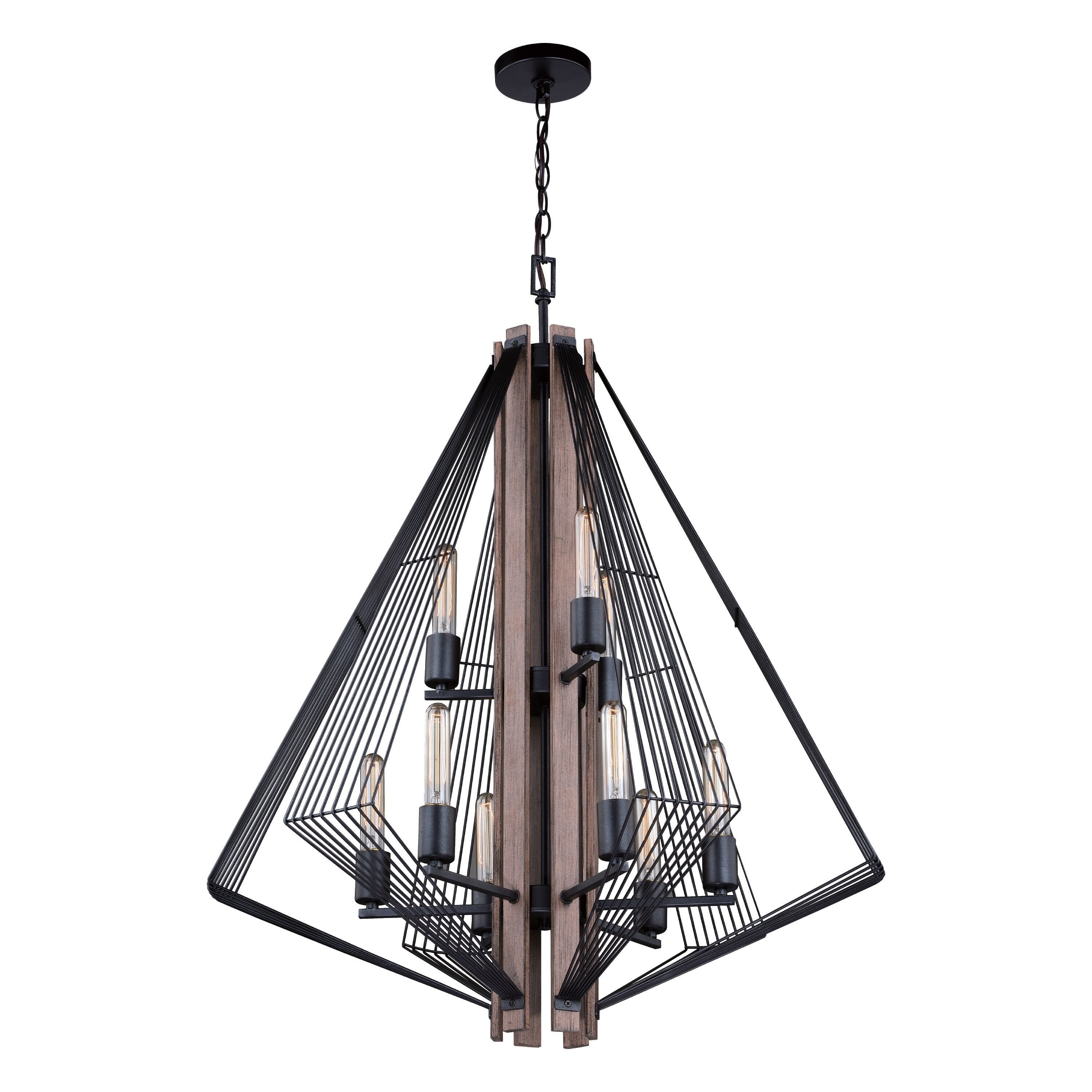 Dearborn 9 Light 2 Tier Black Wood Industrial Wire Cage Chandelier - 28.5-in W x 37-in H x 28.5-in D - Chandeliers For Bedrooms by Overstock.com
