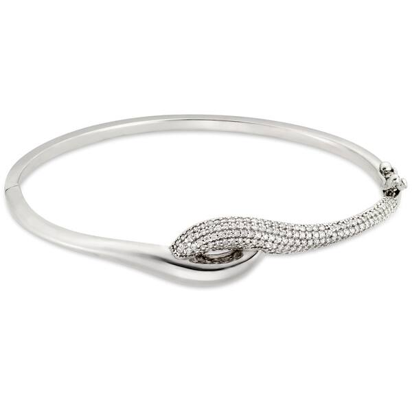 Forever Last Sterling Silver Wave Top Pave Hinged Bangle Wave Top Pave Hinged Bangle