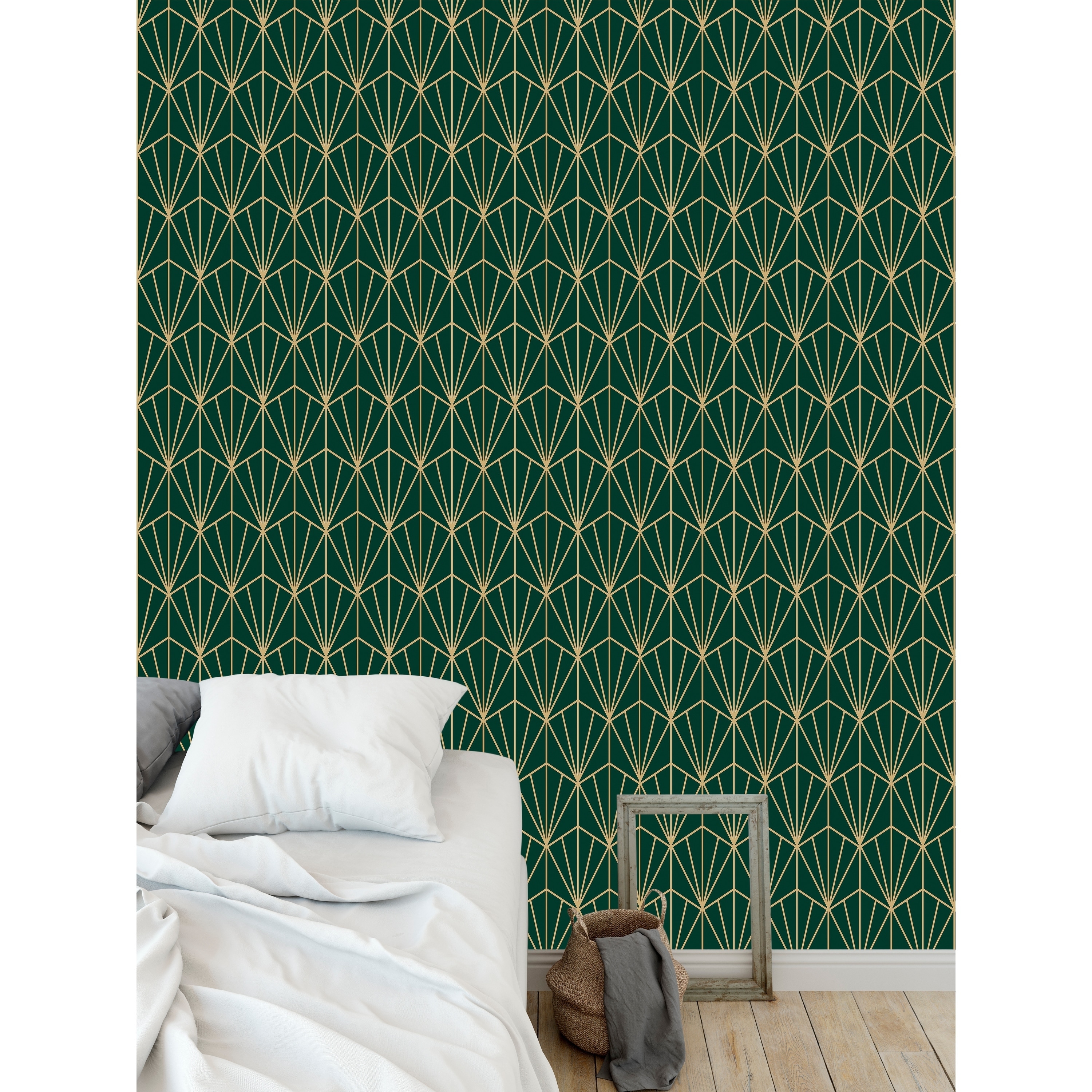 Art Nouveau Green And Gold Wallpaper By Kavka Designs 24x48