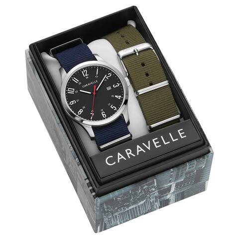Caravelle Designed by Bulova Men's Black Dial Interchangable Nylon Strap Watch