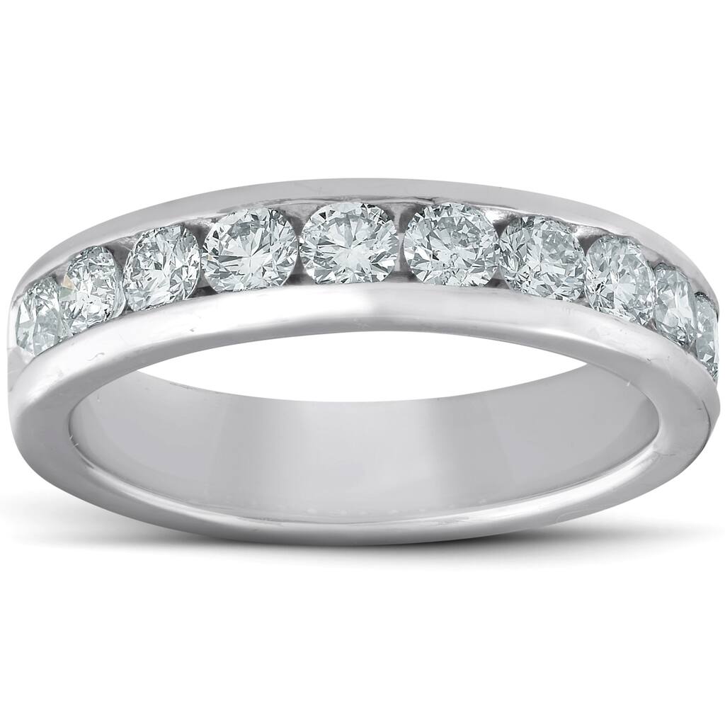 Platinum 1 Ct TDW Diamond Wedding Ring Channel Set Womens Anniversary Band