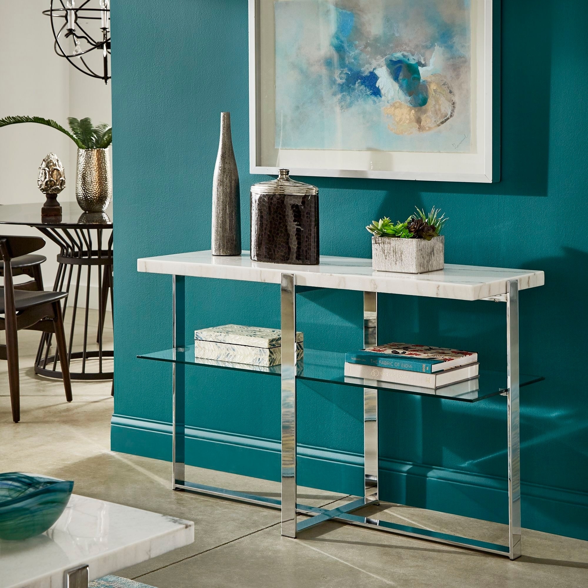 iNSPIRE Q Modern Azel Marble-top Chrome Framed Sofa Table