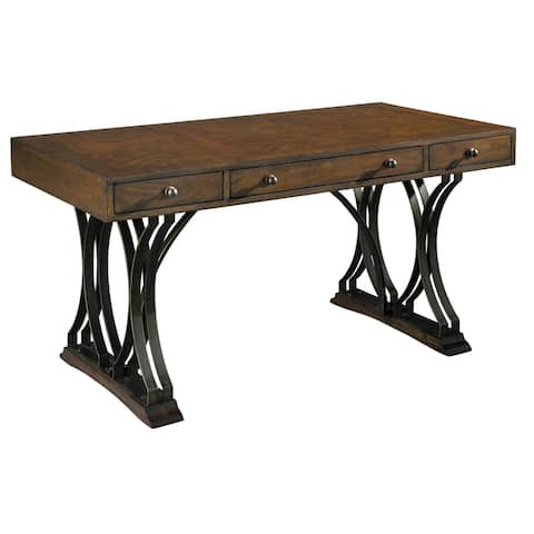 Solid Wood Brass & Acacia Writing Office Desk - Hekman