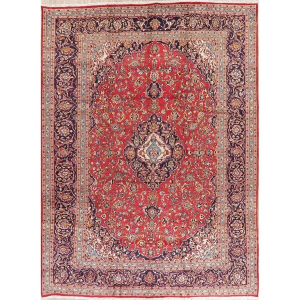 Vintage Kashan Medallion Oriental Hand Knotted Wool Persian Area Rug - 13'3" x 9'9"