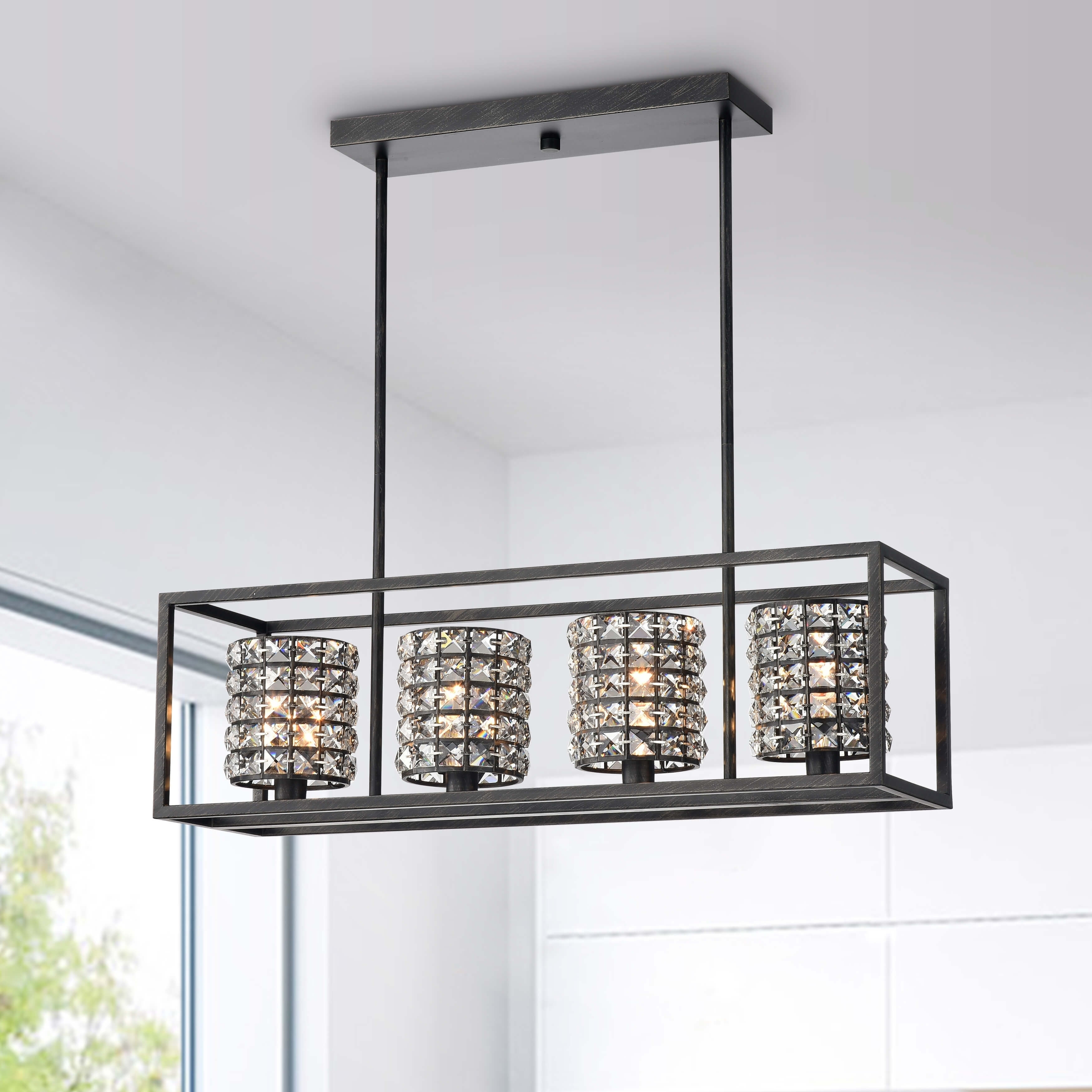 Jolie 4-light Antique Black Iron Chandelier with Crystal Shade - Chandeliers For Bedrooms by Overstock.com