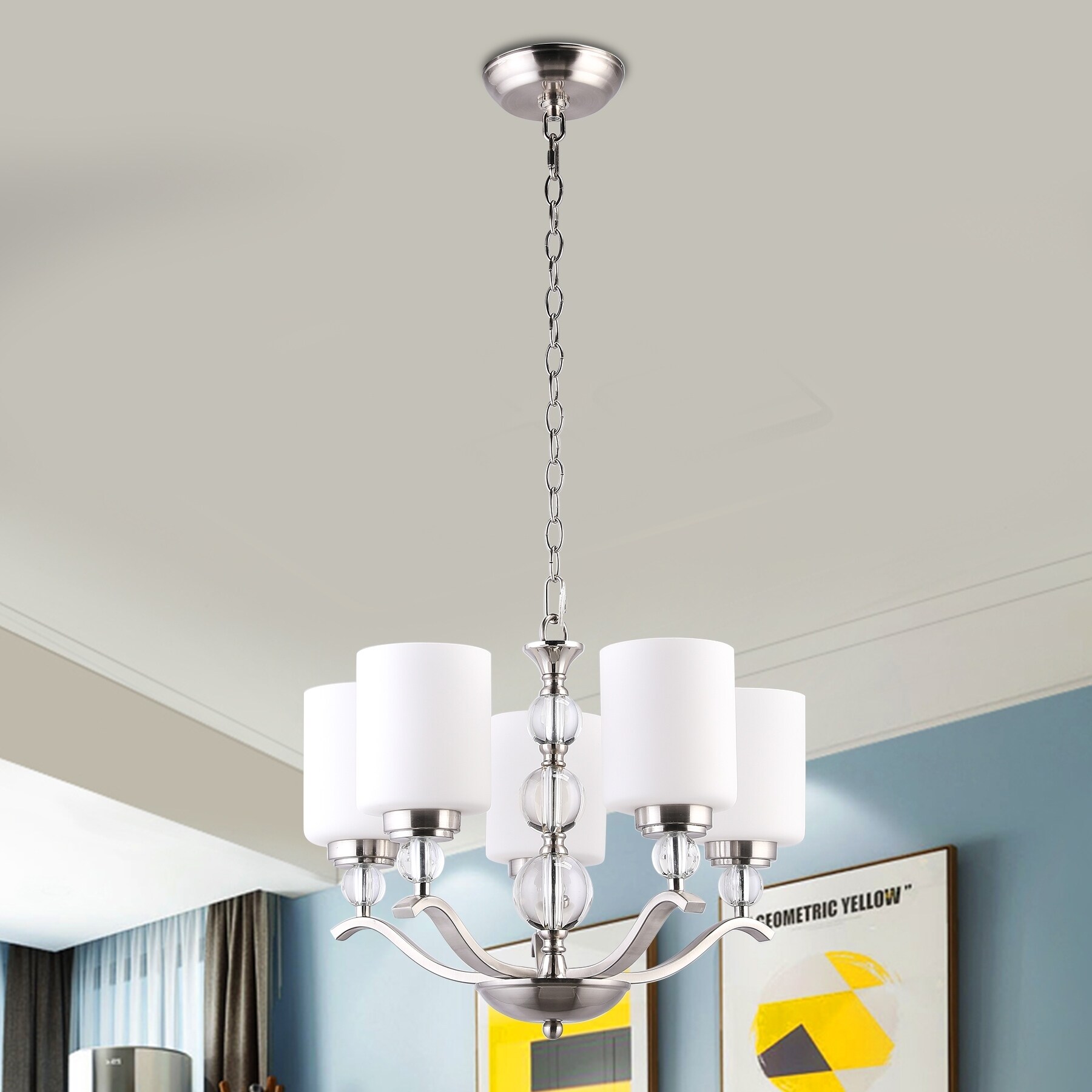 CO-Z 5-Light Brushed Nickel Chandelier with Crystal Balls - Chandeliers For Bedrooms by Overstock.com
