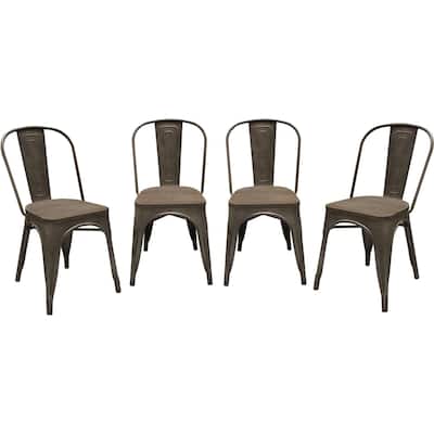 Bamboo Seat Dining Chair with Metal Frame, Brown, Set of Four