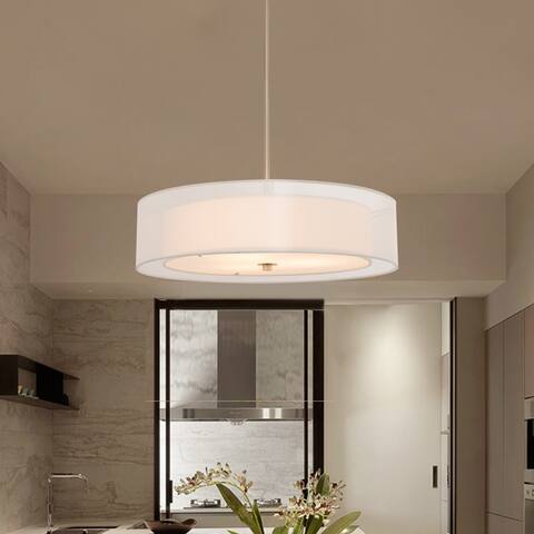 CO-Z 3-Light Brushed Nickel Double Drum Pendant Chandelier