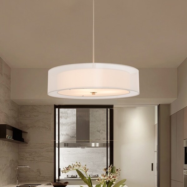 CO-Z 3-Light Brushed Nickel Double Drum Pendant Chandelier