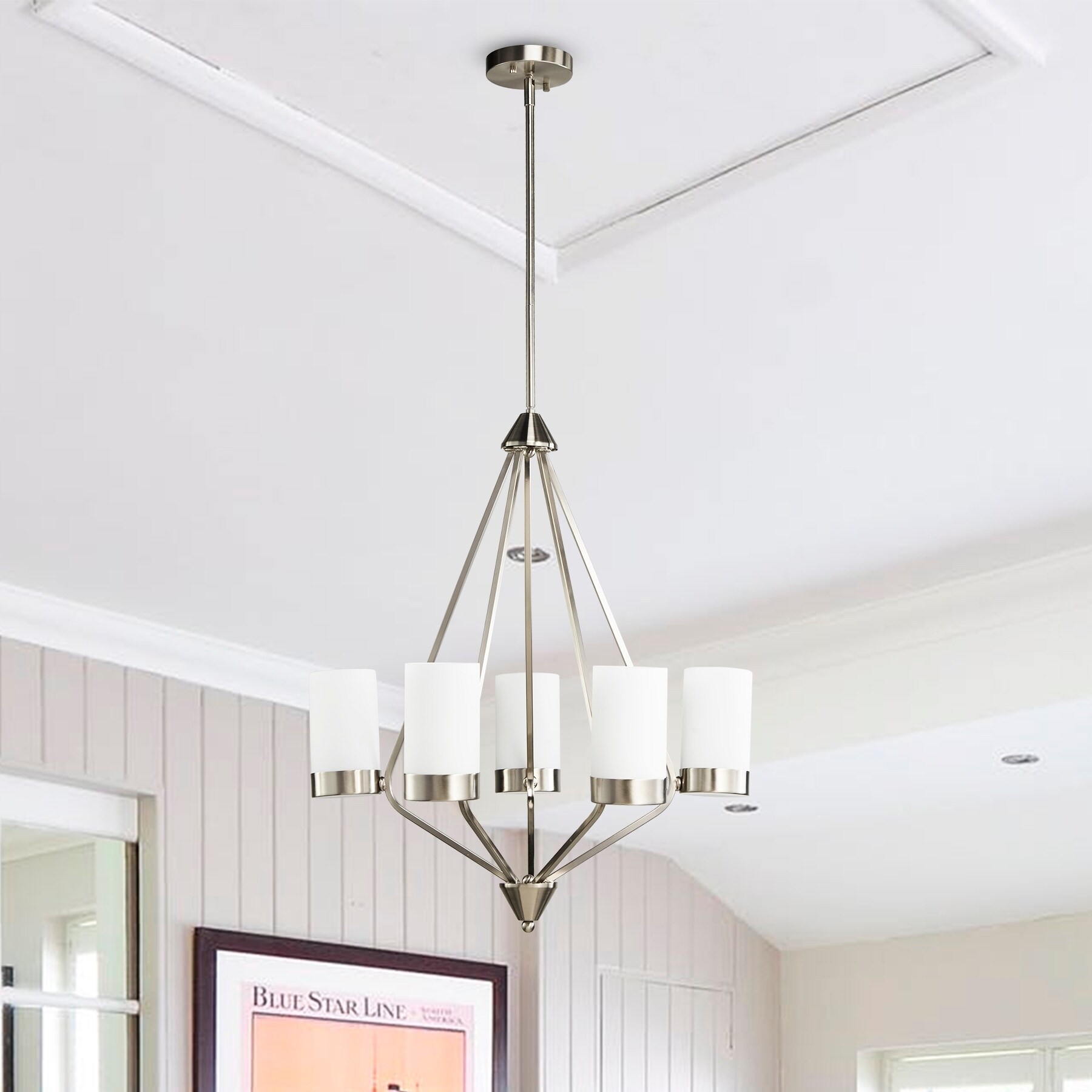 CO-Z 5-Light Satin Nickel Finish Chandelier with Opal Glass Shade - Chandeliers For Bedrooms by Overstock.com